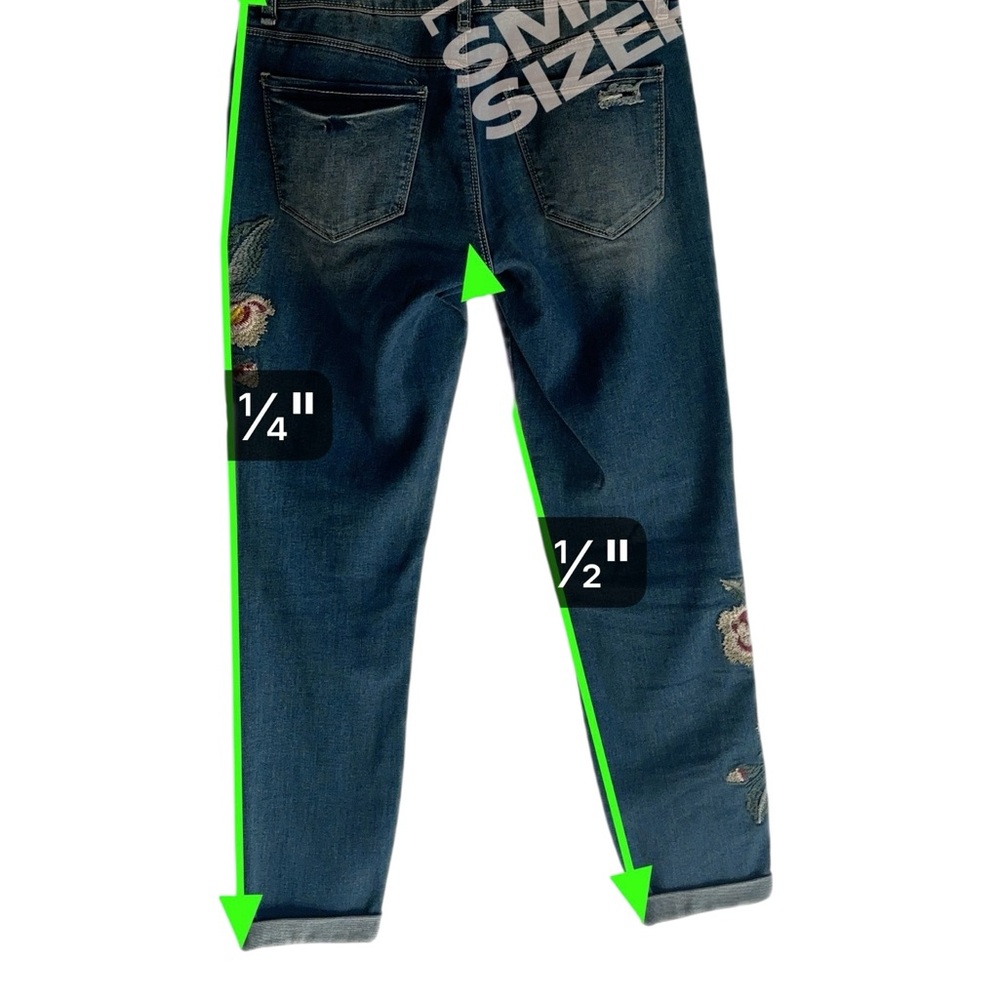 YMI Distressed Blue Jeans with Floral Embroidery,Distressed,Boho Style - Picture 5 of 12